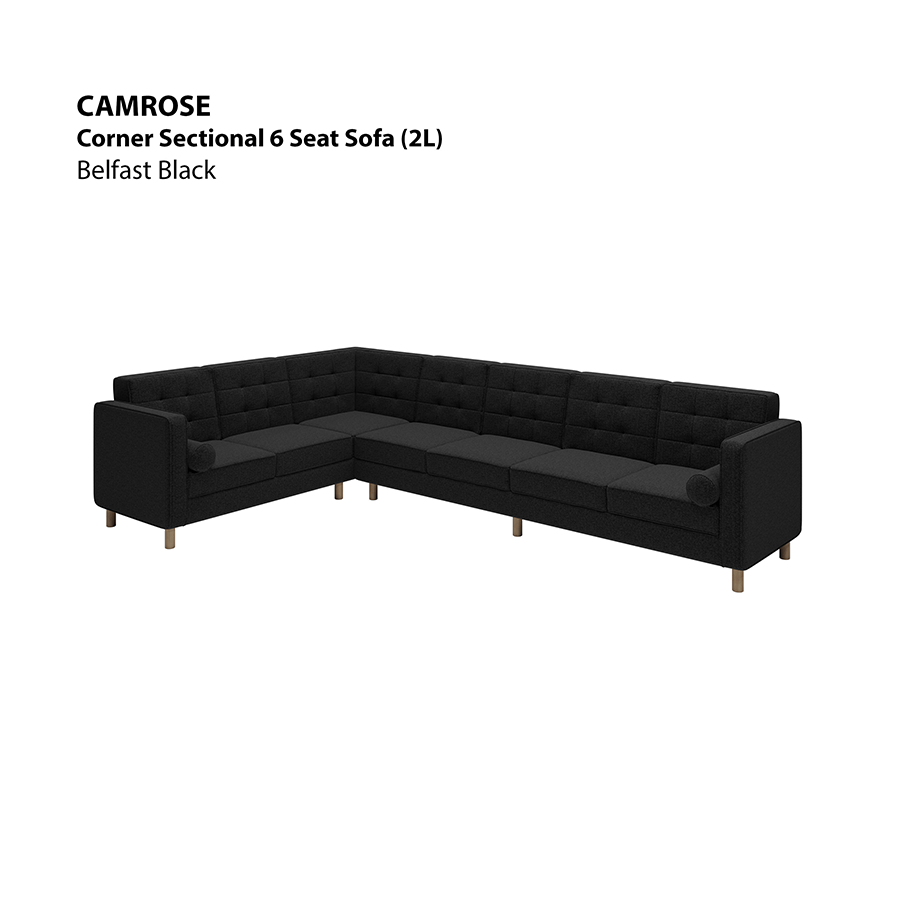MORE CAMROSE OPTIONS Camrose Corner Sectional 6 Seat (2L) Sofa Camrose Corner Sectional 6 Seat (2L) Sofa Fabric Belfast Black Mandaue Foam