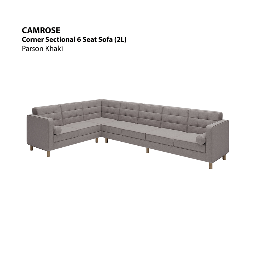 MORE CAMROSE OPTIONS Camrose Corner Sectional 6 Seat (2L) Sofa Camrose Corner Sectional 6 Seat (2L) Sofa Fabric Parson Khaki Mandaue Foam