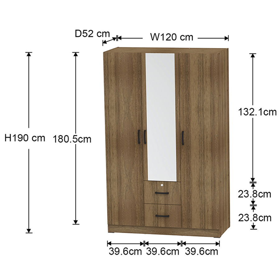 Maddie 3 Door with Mirror + 2 Drawer Wardrobe