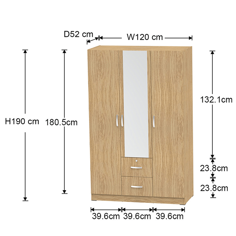 Maddie 3 Door with Mirror + 2 Drawer Wardrobe