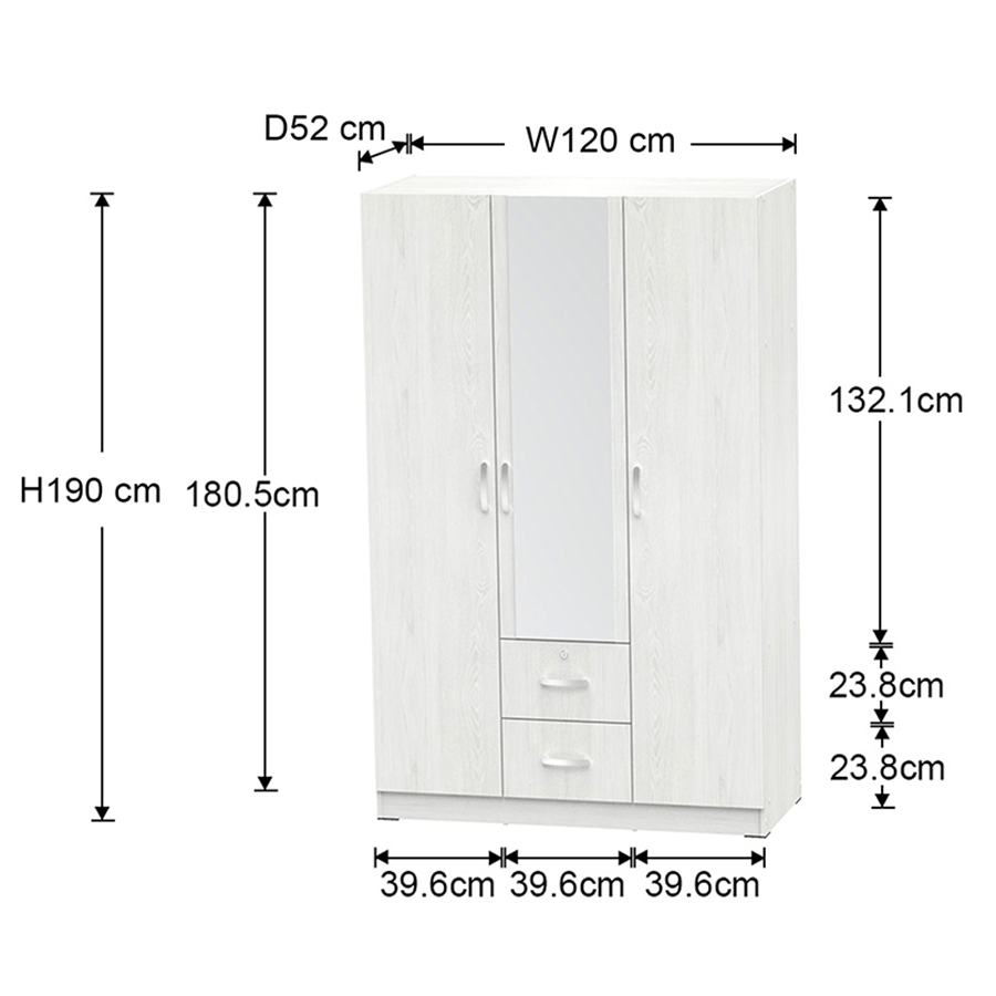 Maddie 3 Door with Mirror + 2 Drawer Wardrobe