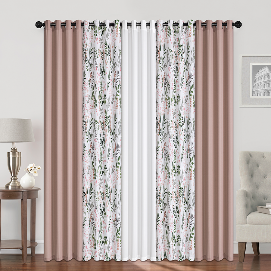 Barta Plain & Print Set of 5 Curtains 54x85"
