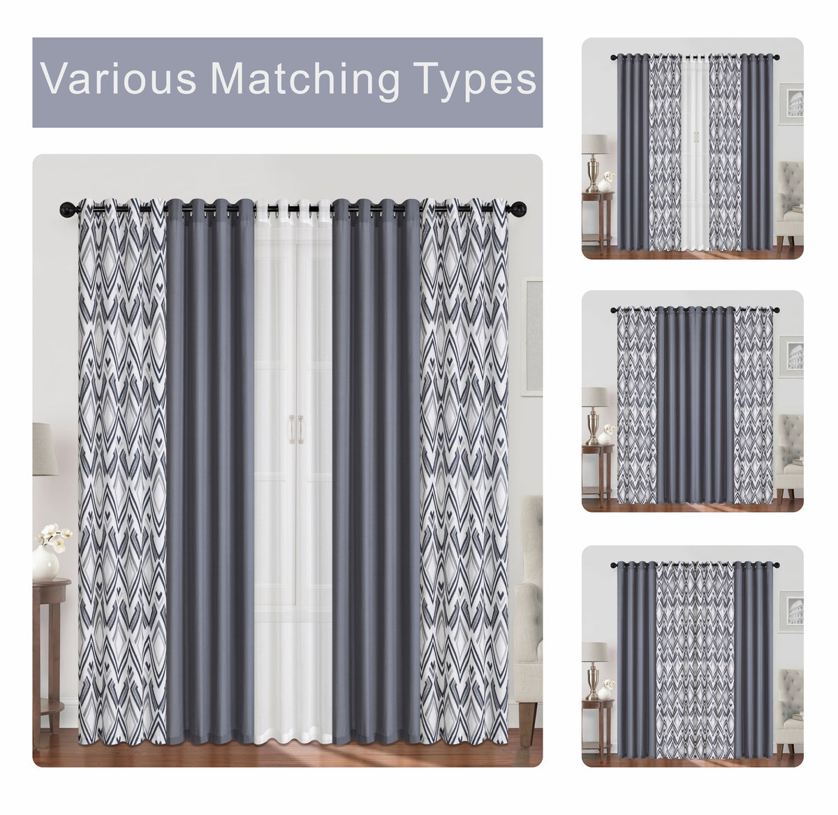 Bertram Plain & Print Set of 5 Curtains