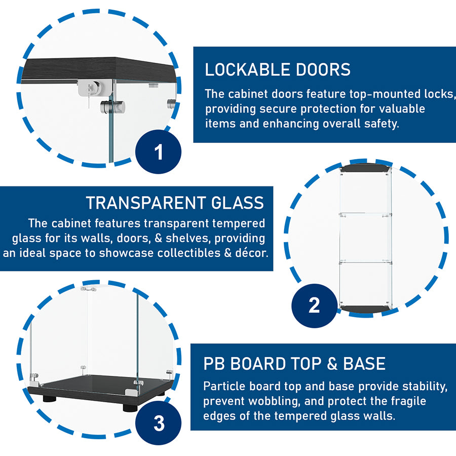 Serris 3 Tier 1 Door Glass Cabinet