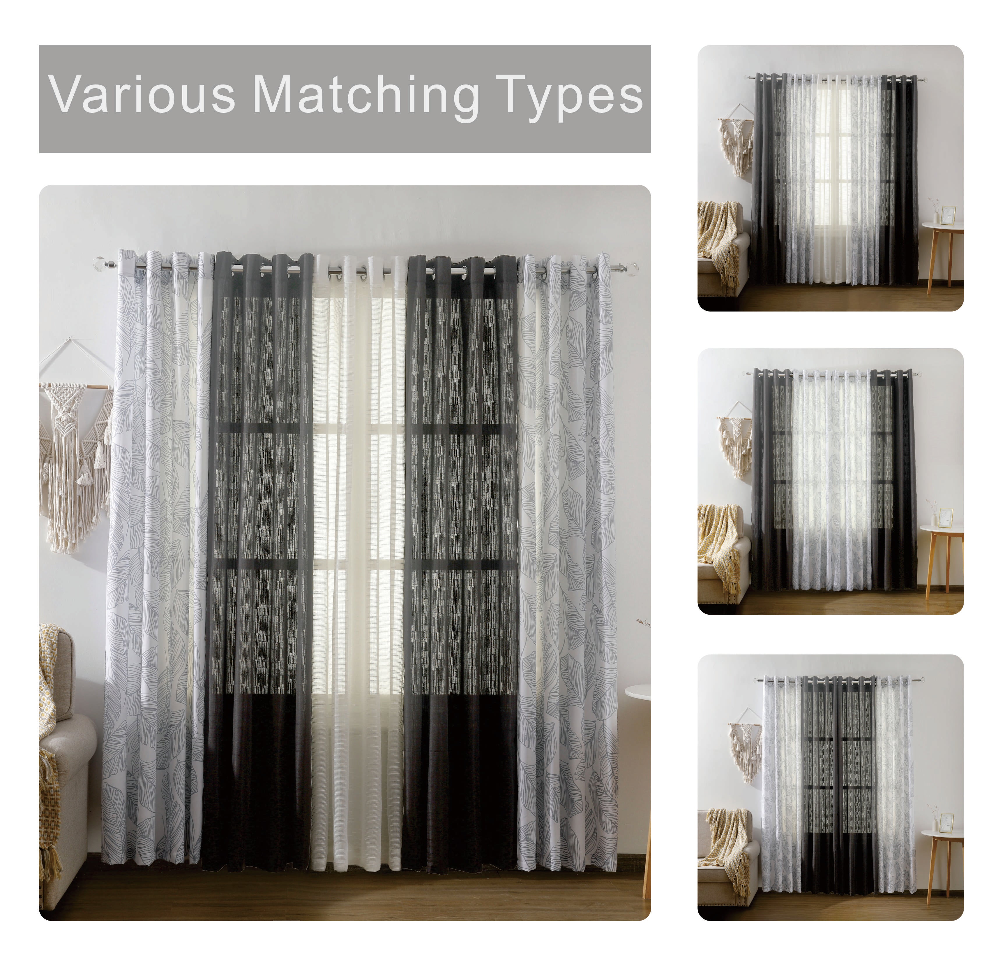 Benno Plain & Printed Set of 5 Curtains