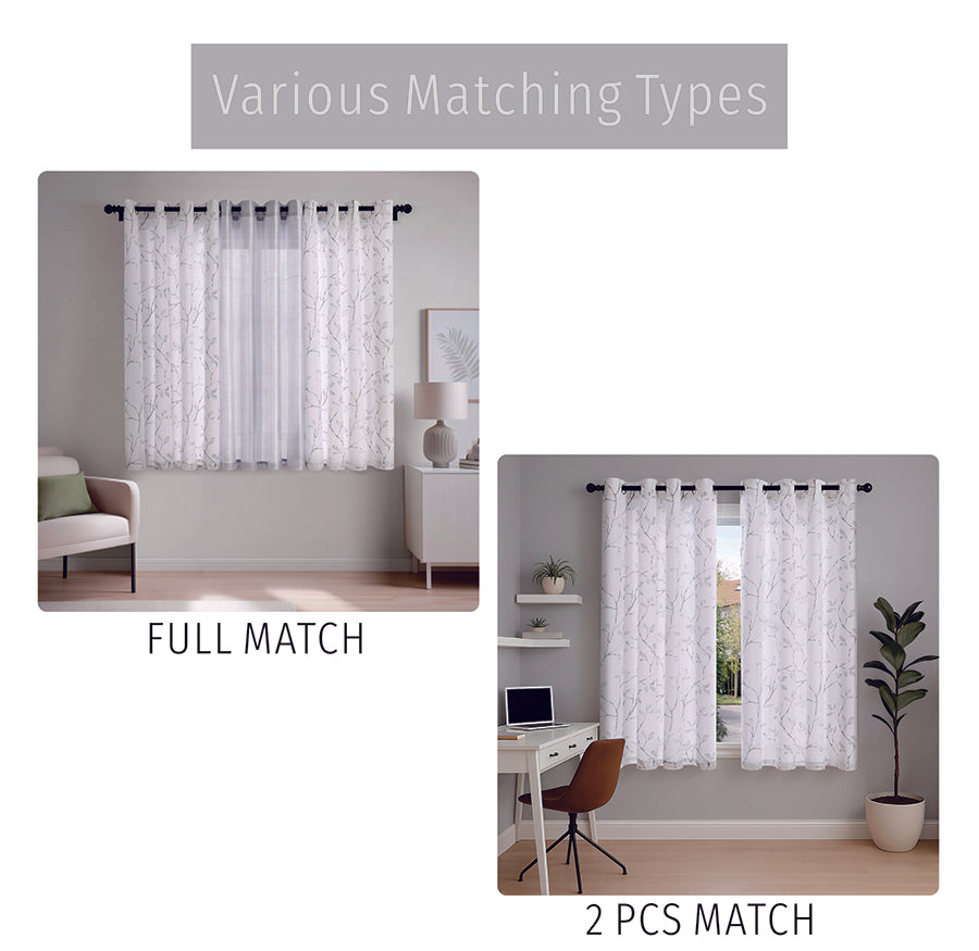 Birga Plain & Print Set Of 3 Curtains