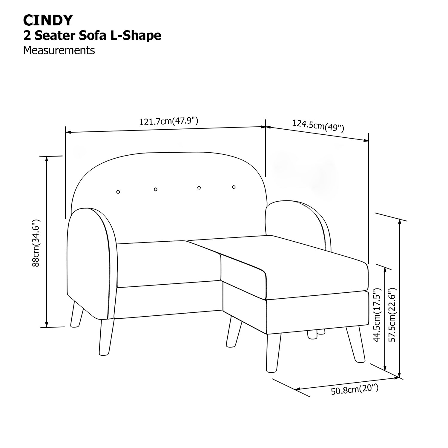 Cindy L-shape 2 Seat Sofa