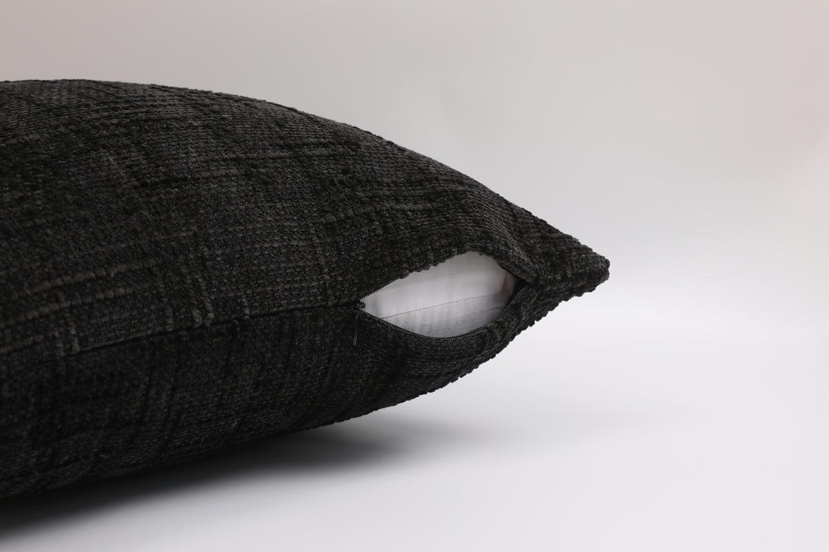 Moen Ebony Black Chenille Throw Pillowcase