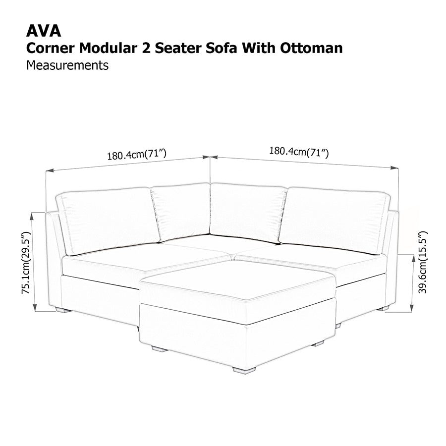 Ava 2 Seater Corner Modular Sofa with Ottoman
