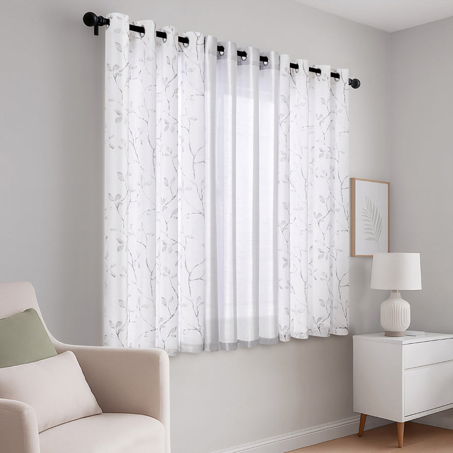 Birga Plain & Print Set Of 3 Curtains