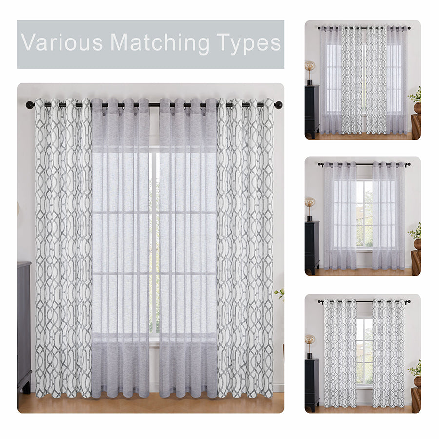 Belysa Plain & Printed Set of 4 Curtains