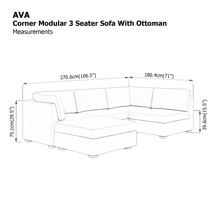Ava 3 Seater Corner Modular Sofa with Ottoman