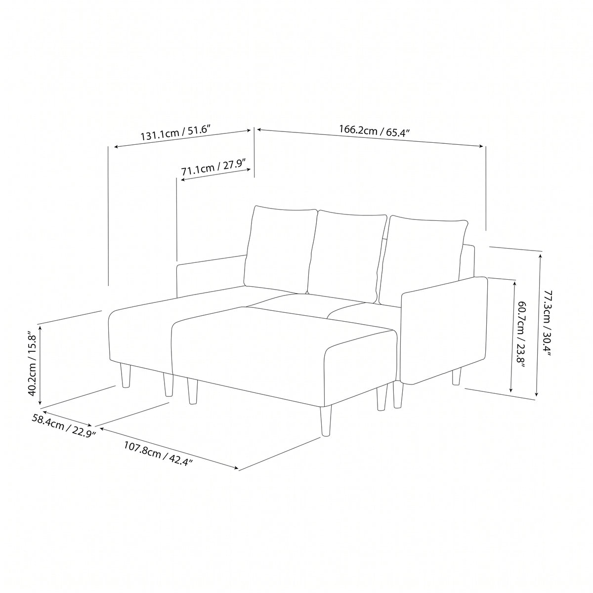 Kiwi 3 Seater L-Shape (Left Facing) with Bench