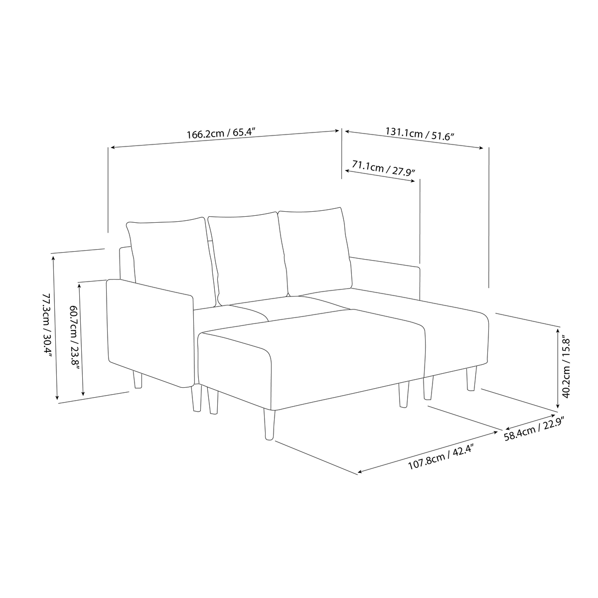 Kiwi 3 Seater L-Shape (Right Facing) with Bench