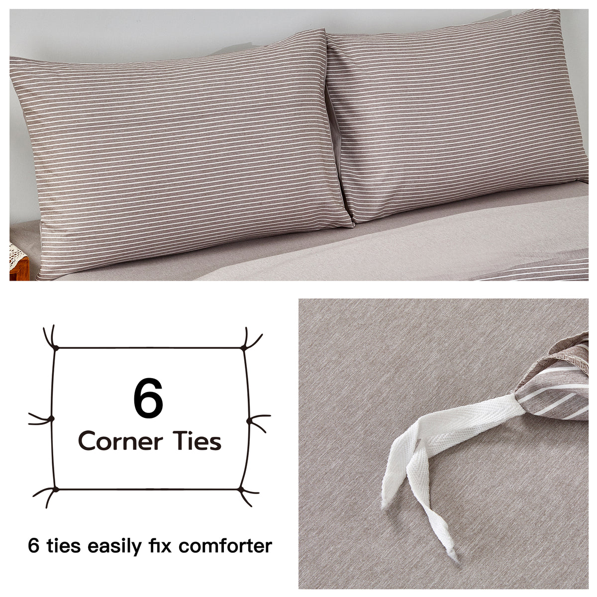 Reversible Stripe Khaki 4pcs Sheet Set