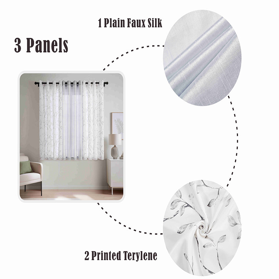 Birga Plain & Print Set Of 3 Curtains