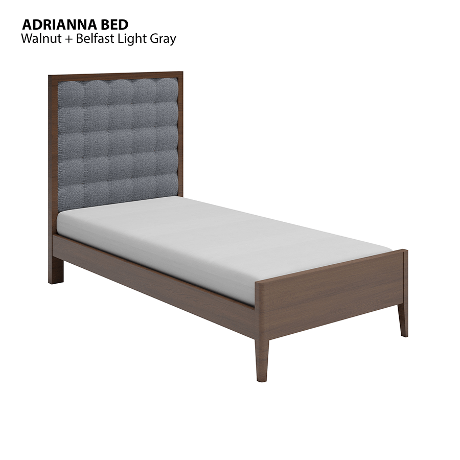 MORE ADRIANNA OPTIONS Adrianna 36x75" Bed - Walnut Brown Adrianna 36x75" Bed - Walnut Brown Fabric Belfast Light Gray Mandaue Foam