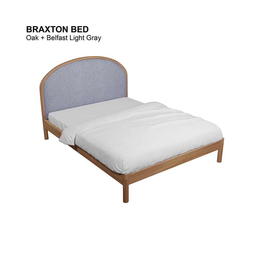 MORE BRAXTON OPTIONS Braxton Bed 60x75" - Oak Braxton Bed 60x75" - Oak Fabric Belfast Light Gray Mandaue Foam