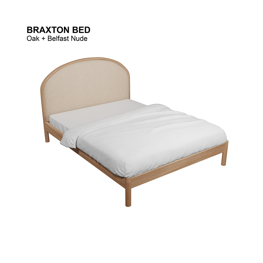 MORE BRAXTON OPTIONS Braxton Bed 60x75" - Oak Braxton Bed 60x75" - Oak Fabric Belfast Nude Mandaue Foam