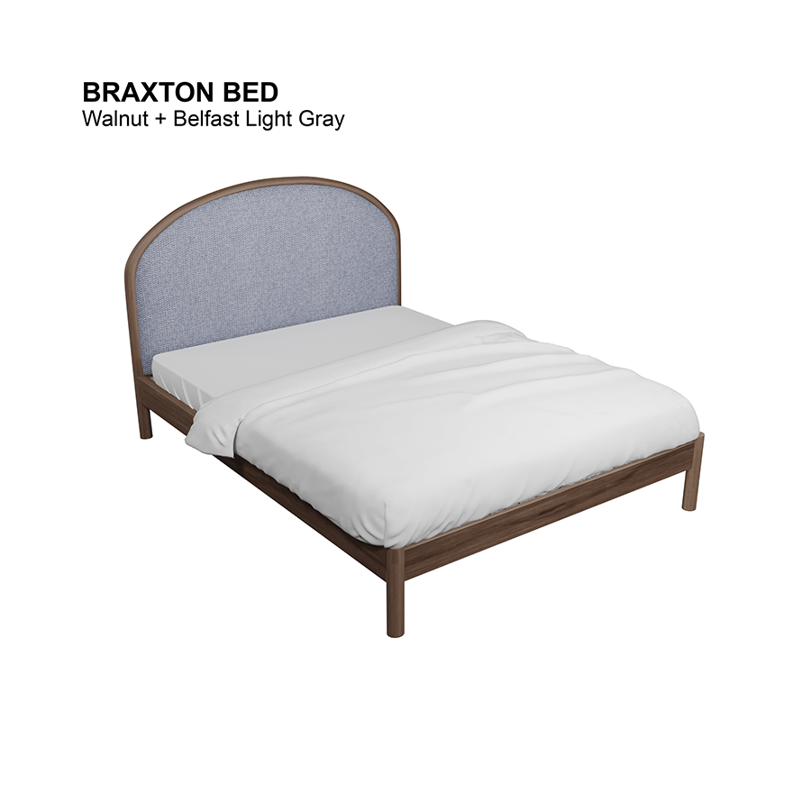 MORE BRAXTON OPTIONS Braxton Bed 60x75" - Walnut Brown Braxton Bed 60x75" - Walnut Brown Fabric Belfast Light Gray Mandaue Foam