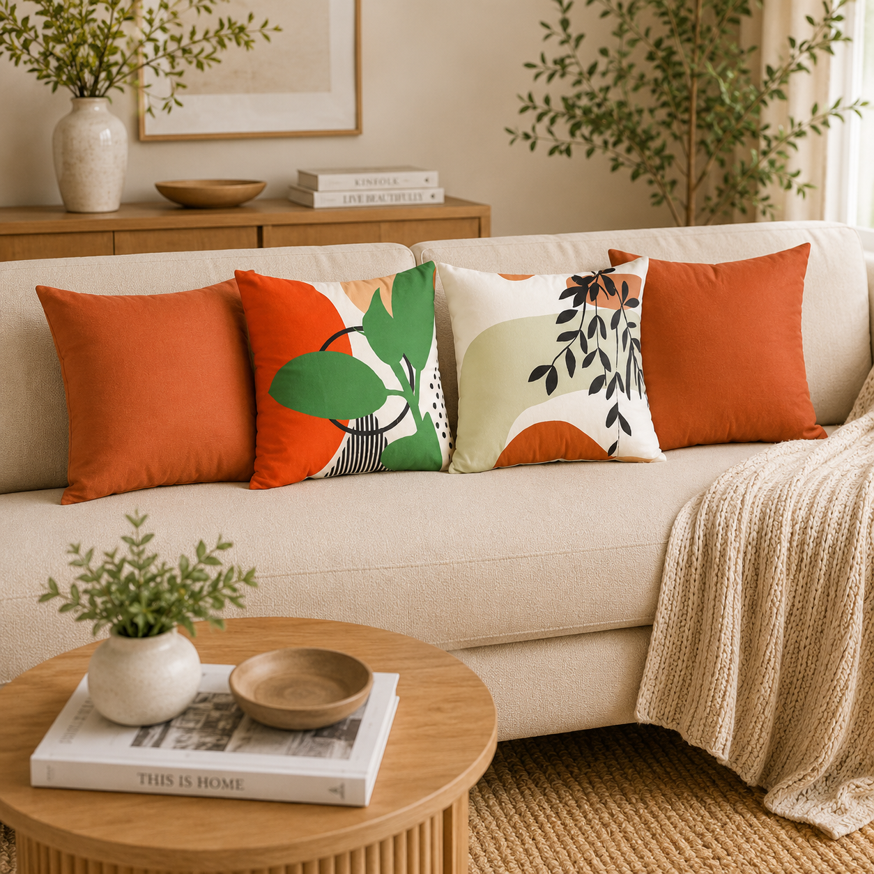 Lumi Sunrise Leaves Throw Pillowcases Set of 4