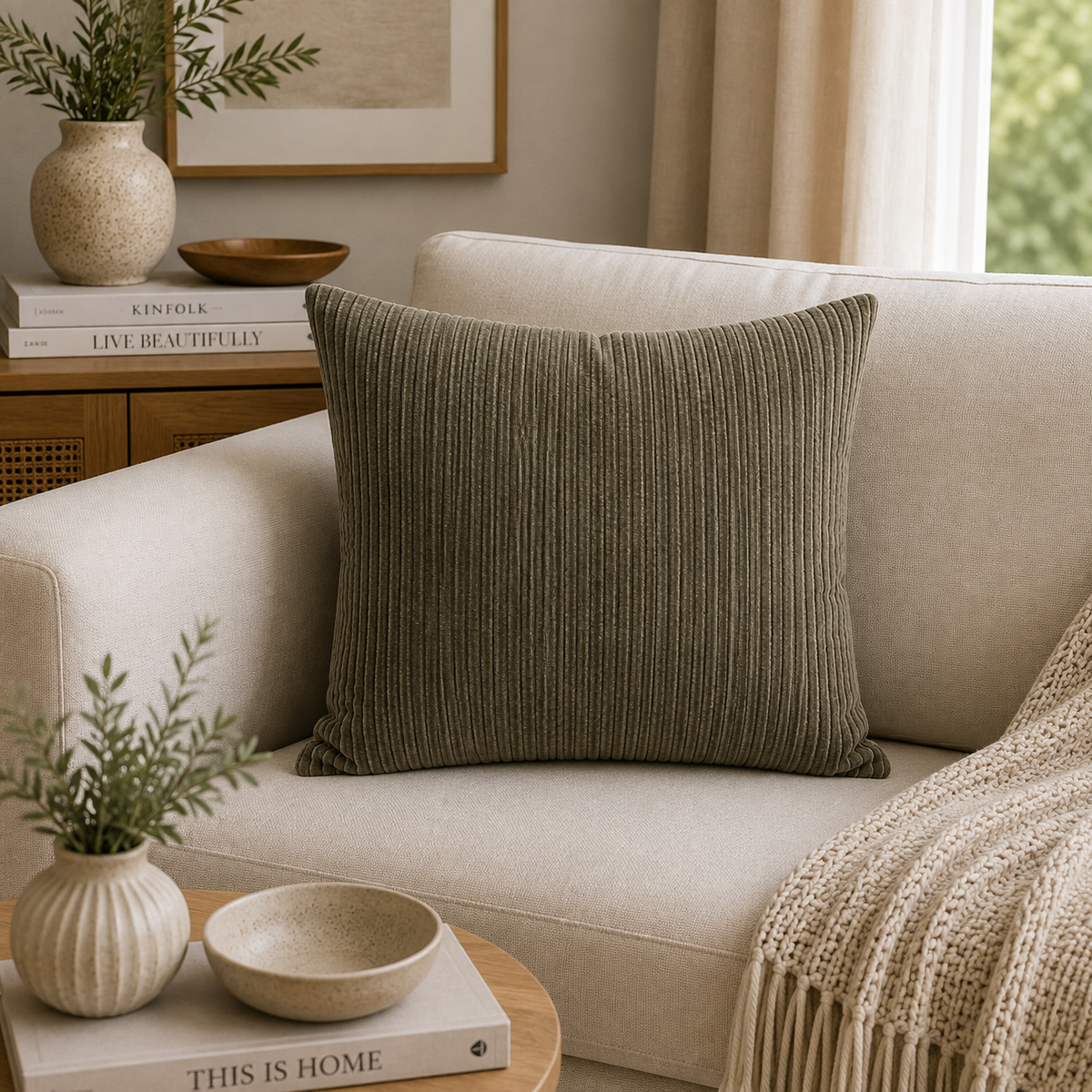Mir Chenille Muted Sage Throw Pillowcase
