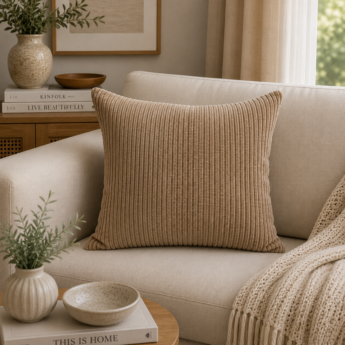 Mir Chenille Taupe Oatmeal Throw Pillowcase