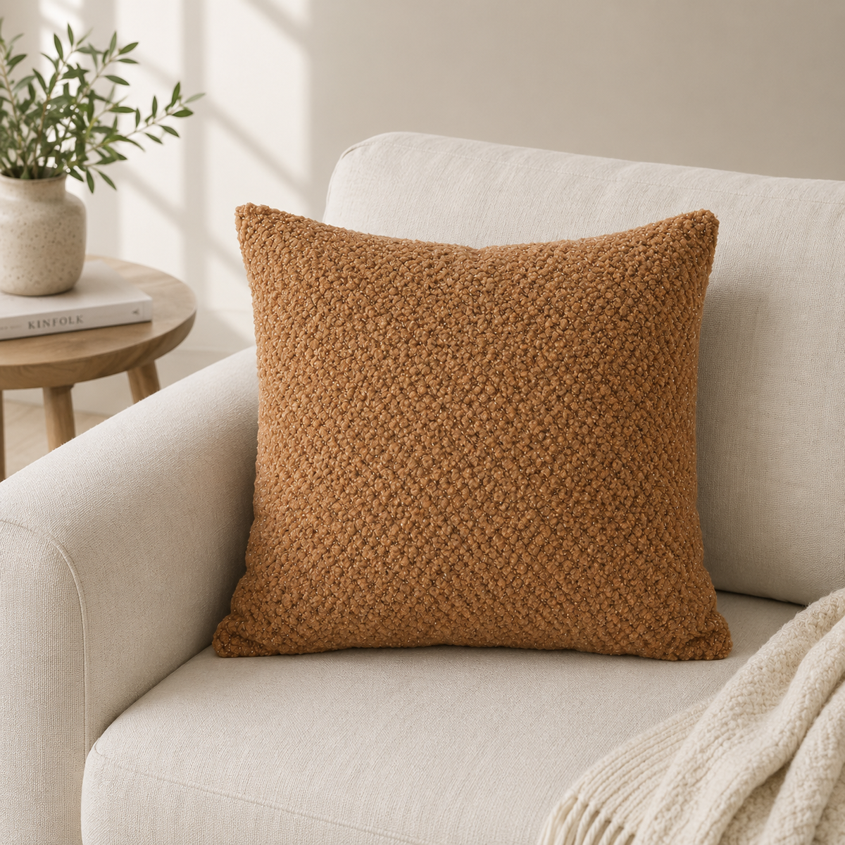 Sia Teddy Fur Camel Brown Throw Pillowcase