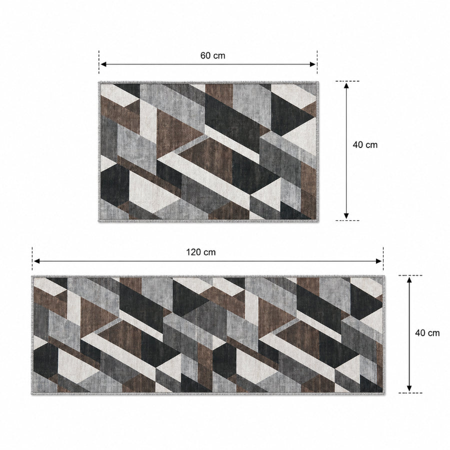 Asella Geo Printed Kitchen Rug Set of 2