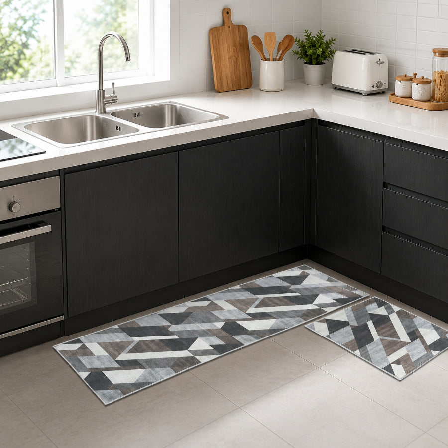 Asella Geo Printed Kitchen Rug Set of 2