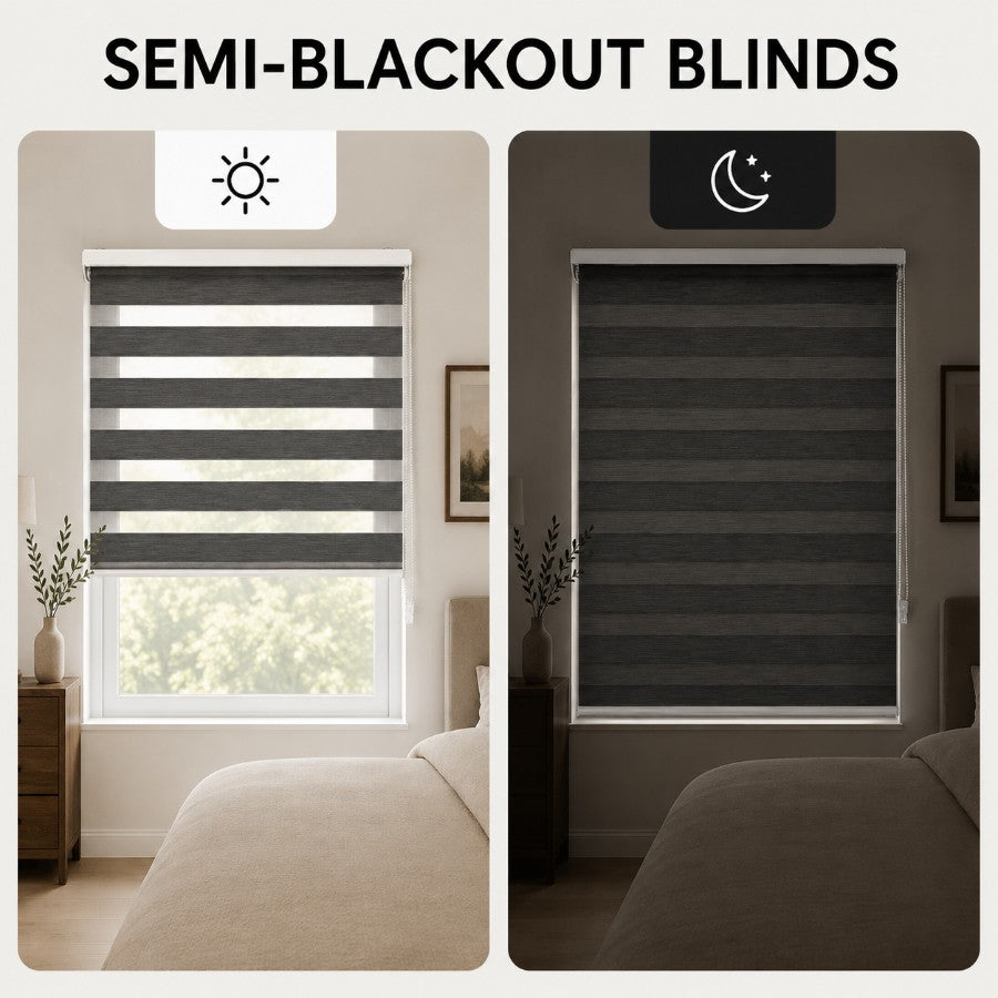 Gray Metal Semi-Blackout Zebra Blinds
