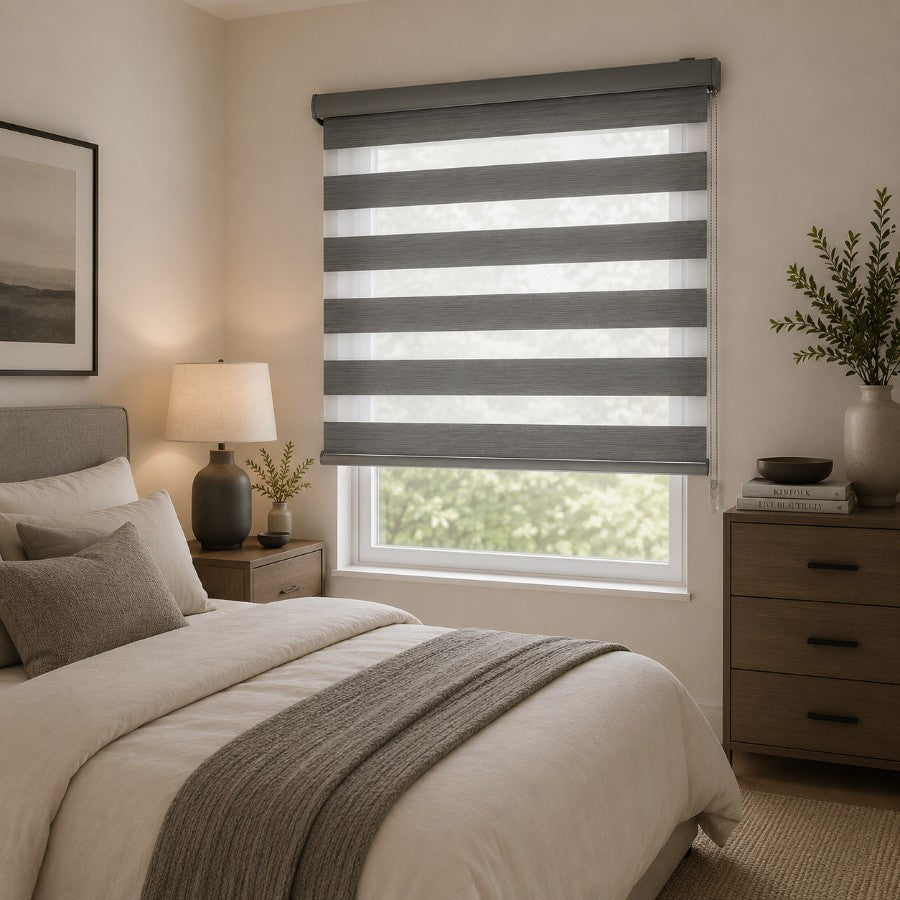 Pale Gray Blackout Zebra Blinds