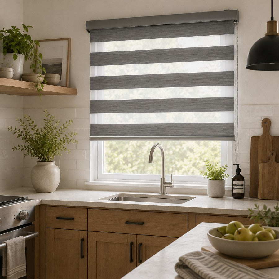 Pale Gray Blackout Zebra Blinds