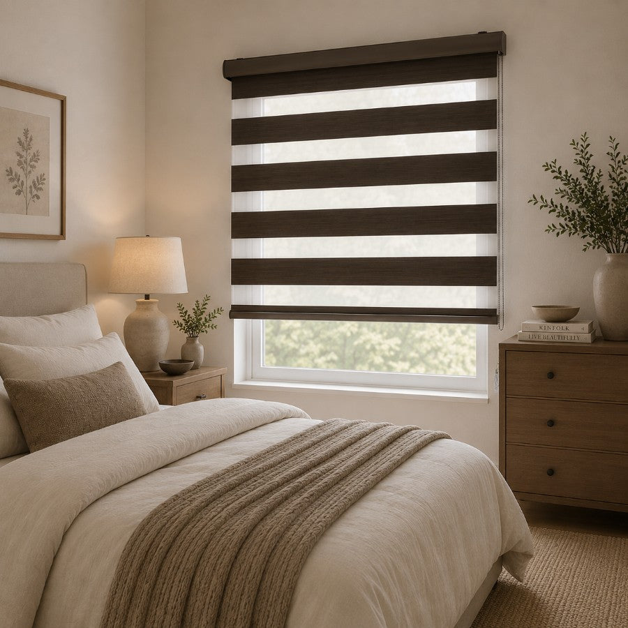 Bone Gray Blackout Zebra Blinds