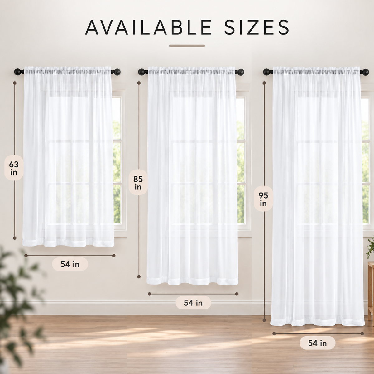 Sol White Sheer Set of 2 Curtains