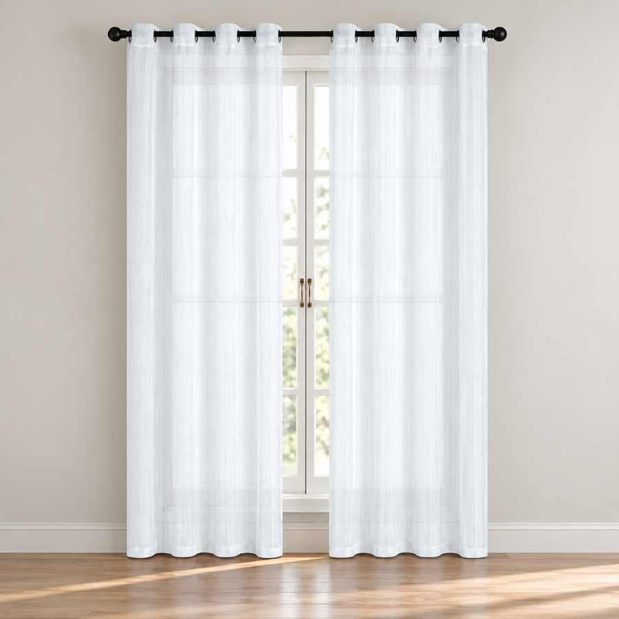 Alysin White Shiny Sheer Curtain