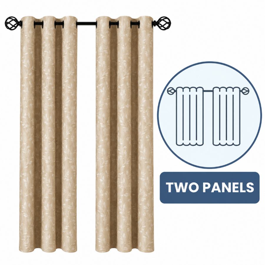 Bett Warm Sand Set of 2 Jacquard Curtains