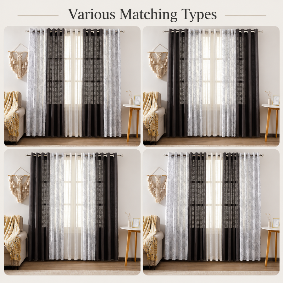 Benno Plain & Printed Set of 5 Curtains