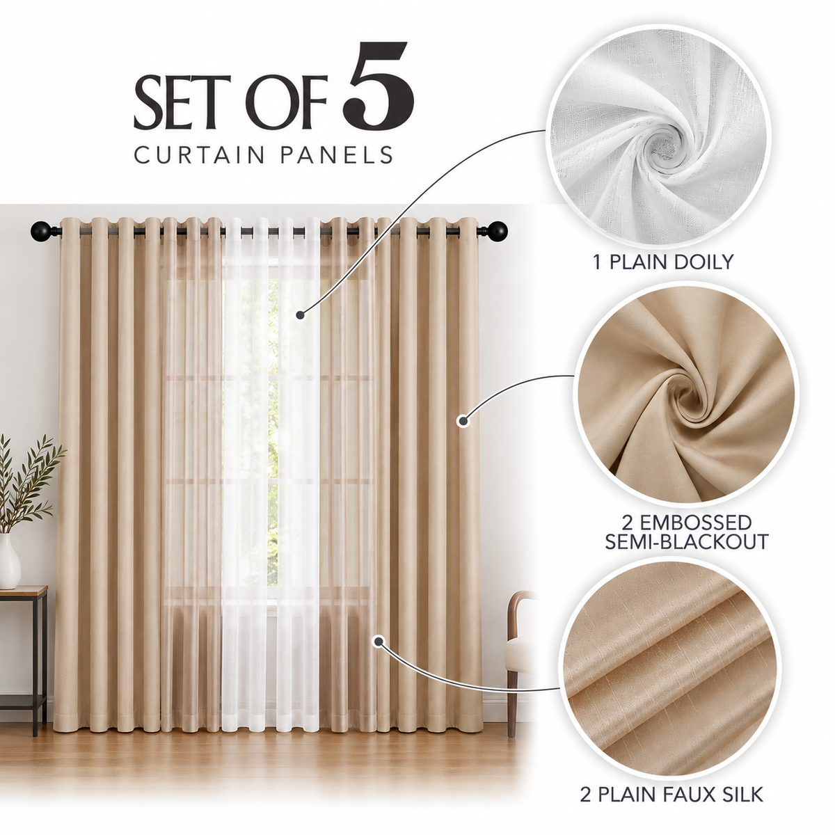 Berend Plain Set Of 5 Curtains