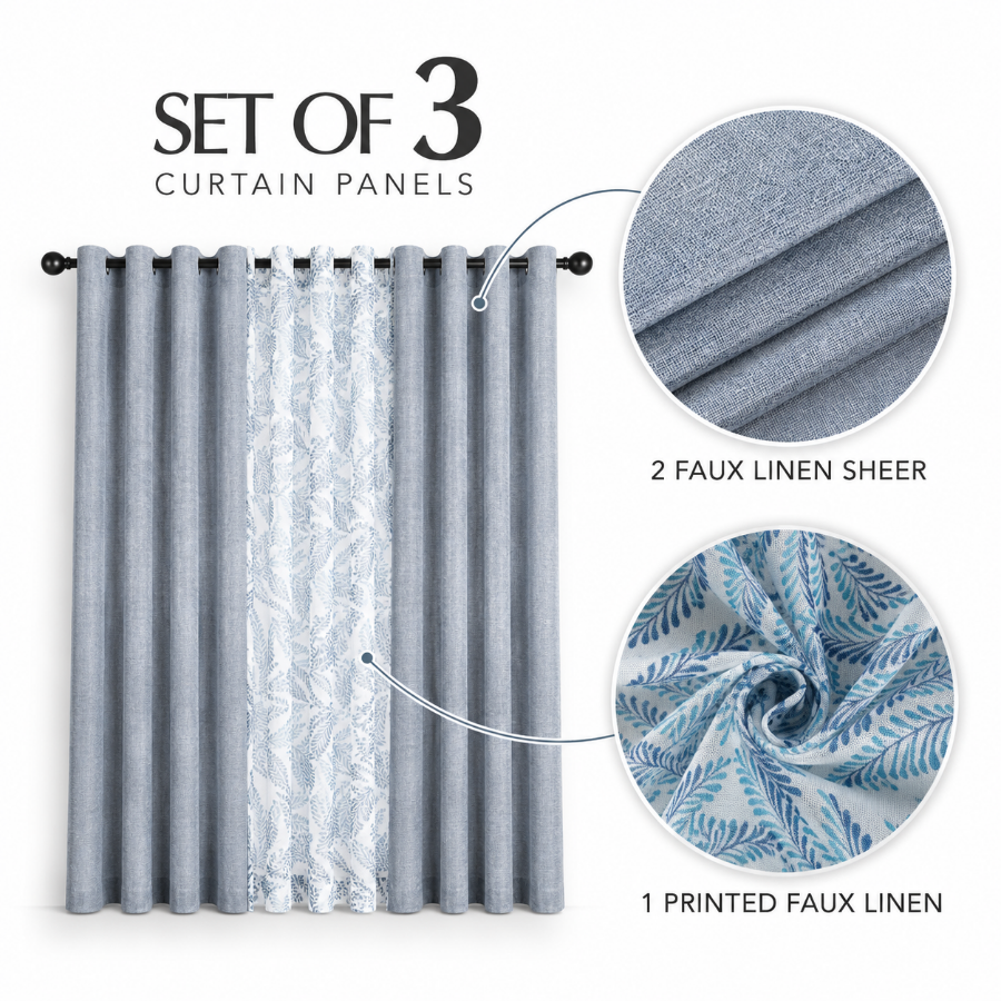 Bodil Plain & Print Set Of 3 Curtains