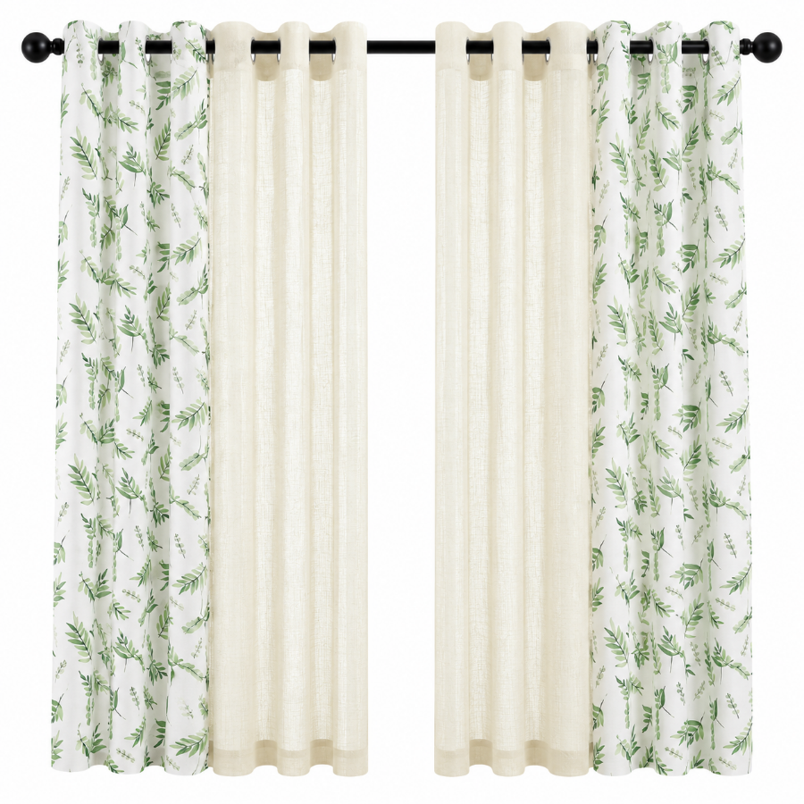 Beathe Plain & Printed Set of 4 Curtains