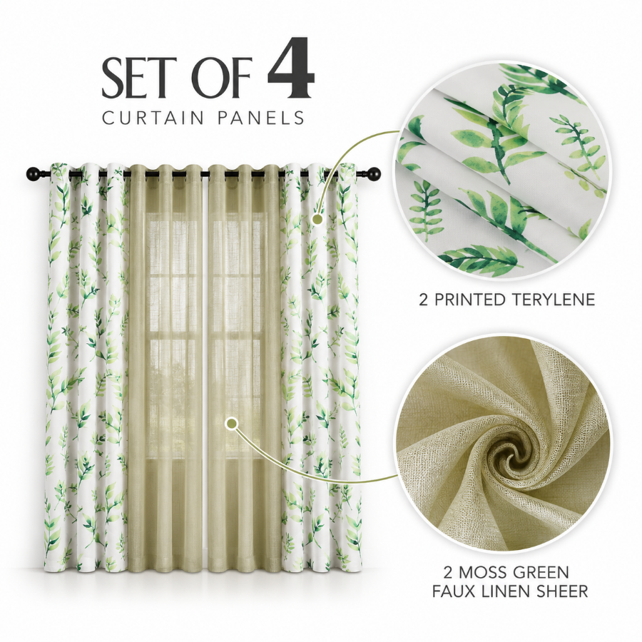 Beathe Plain & Printed Set of 4 Curtains