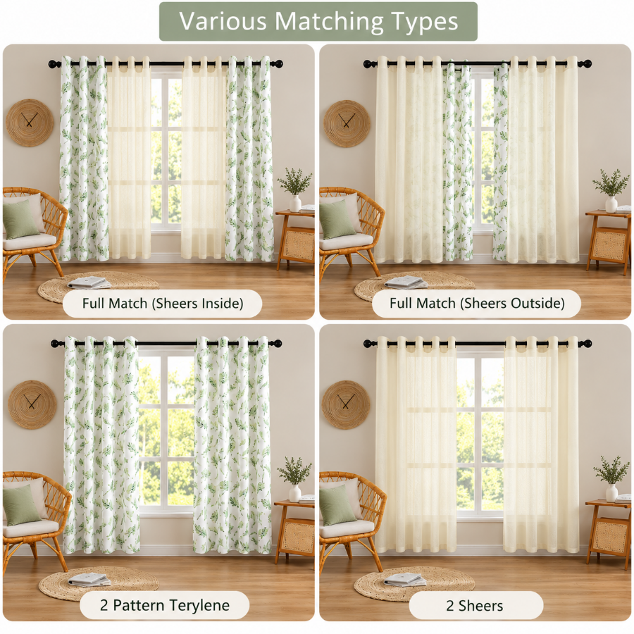 Beathe Plain & Printed Set of 4 Curtains