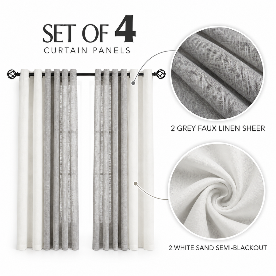Bellis Plain Set of 4 Curtains