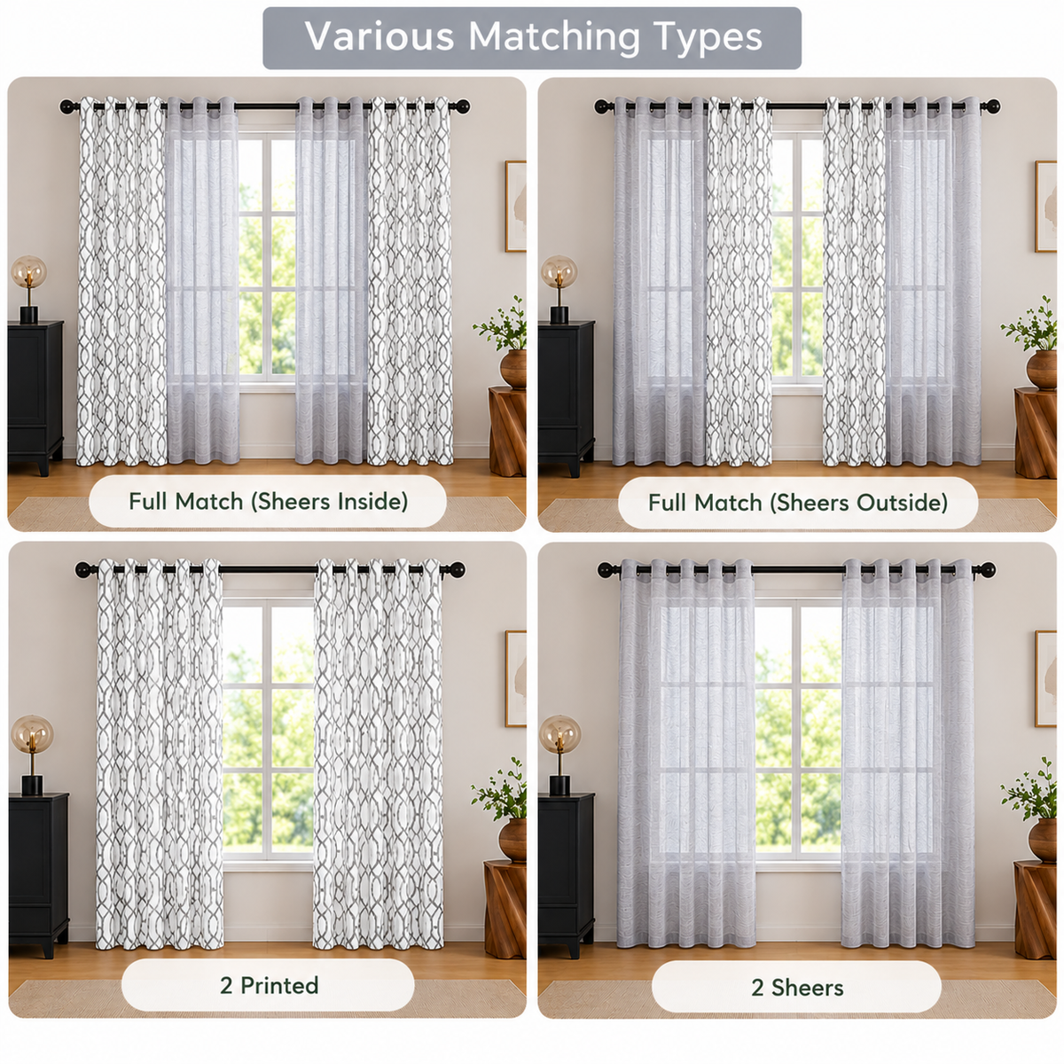 Belysa Plain & Printed Set of 4 Curtains