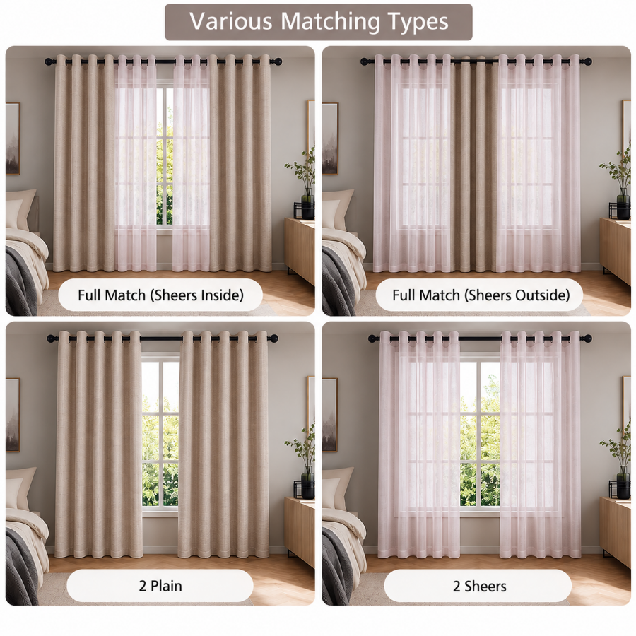 Betine Plain & Printed Set of 4 Curtains