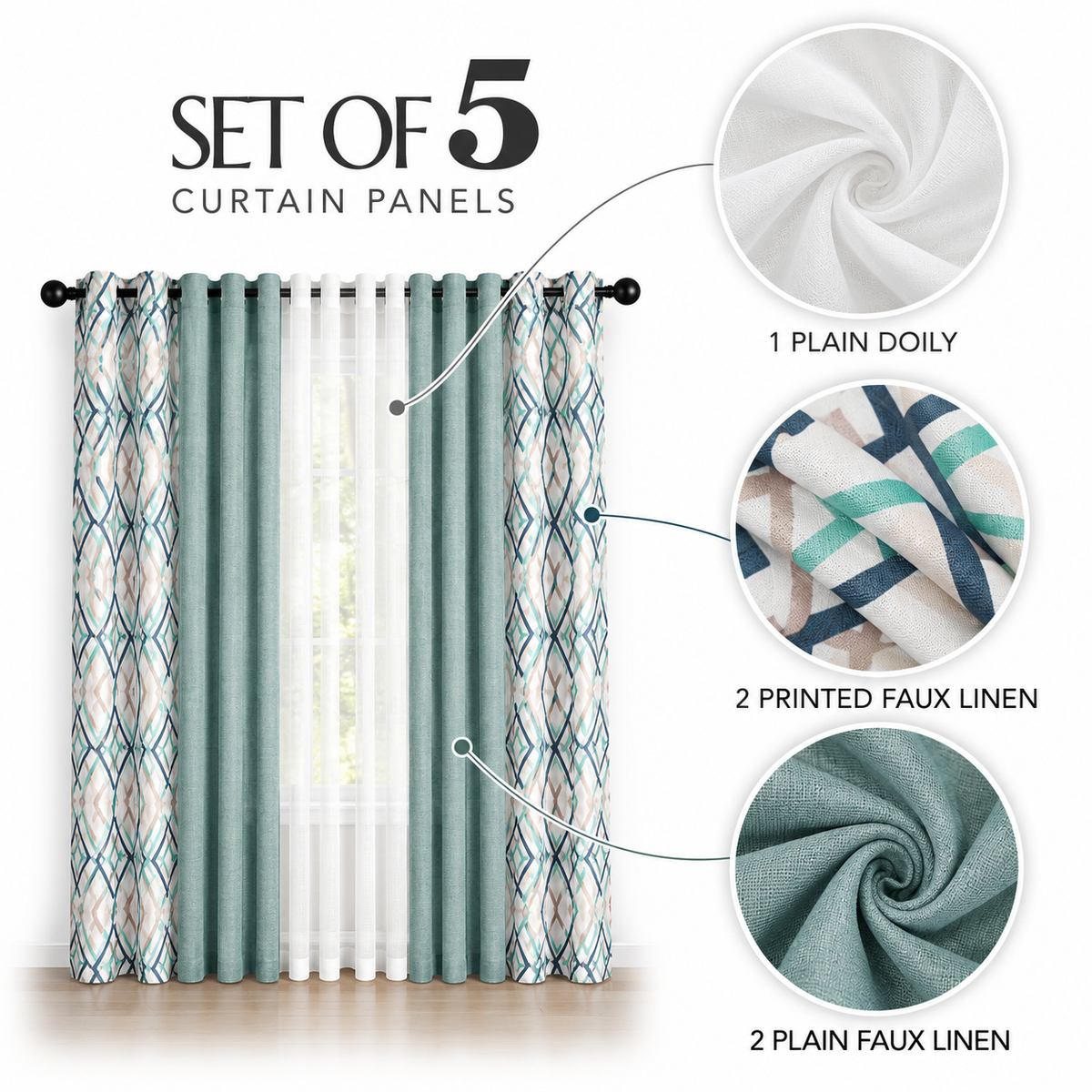 Brant Plain Set of 5 Curtains