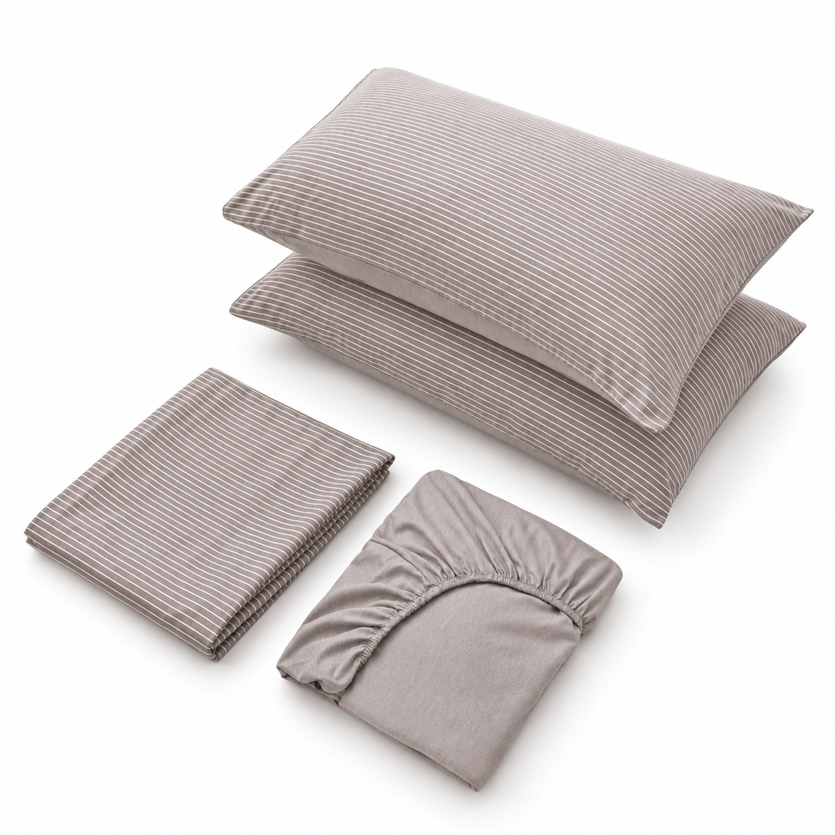 Reversible Stripe Khaki 4pc Flat Sheet Set