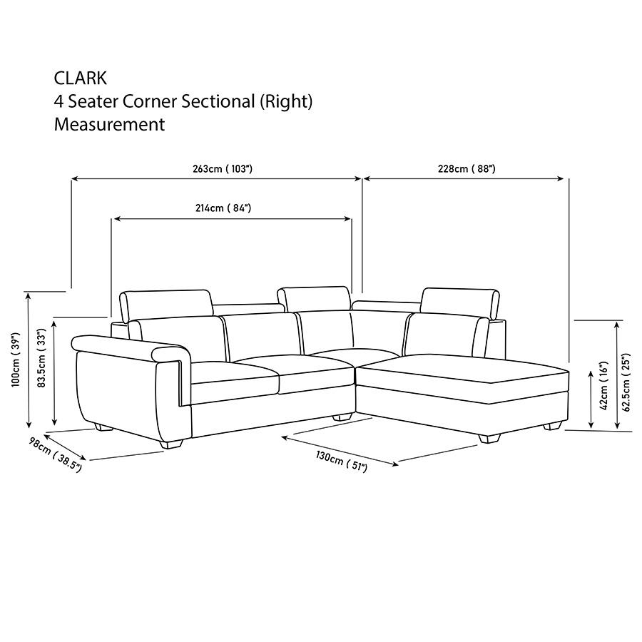 Clark Corner Sectional 4 Seat Right Open Sofa