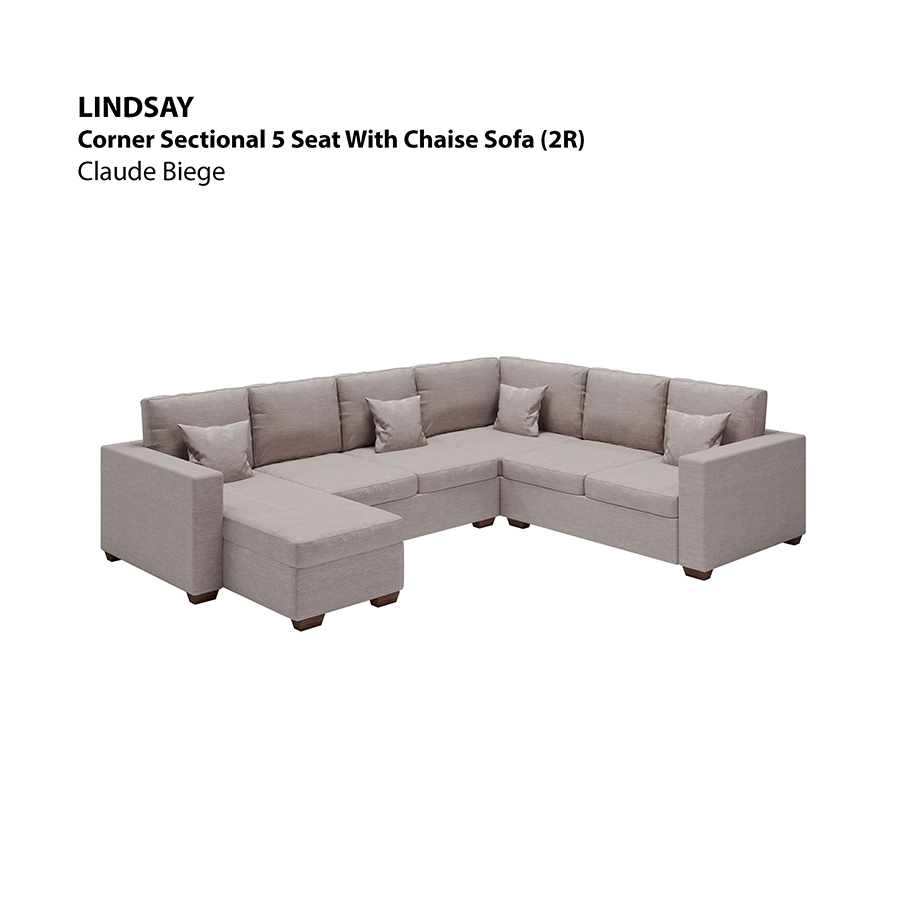 MORE LINDSAY OPTIONS Lindsay Corner Sectional 5 Seat with Chaise (2R) Sofa Lindsay Corner Sectional 5 Seat with Chaise (2R) Sofa Lux Claude Beige Mandaue Foam